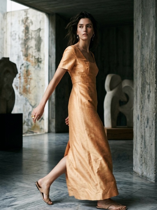 Vintage Dresses & Skirts - 100% Silk Vintage Empire Gold Dress Tamem Michael | Size 14